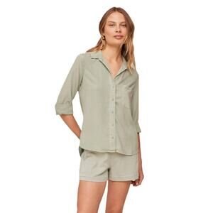 Bella Dahl Women Olive Green Woven Tencel Long Sleeve Button Down Top Size M